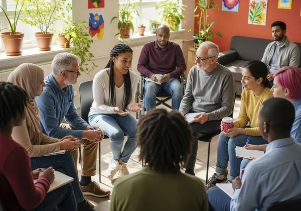 Diverse community in supportive discussion