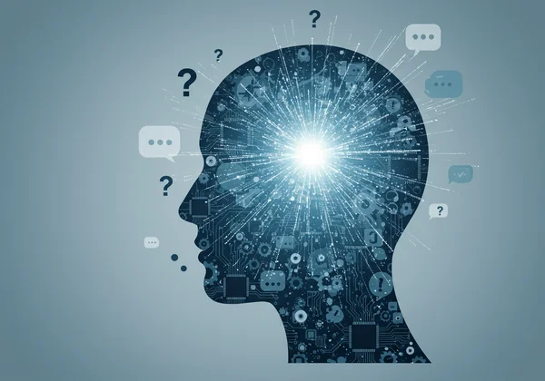 Brain gears and thought bubbles representing logical understanding
