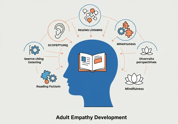 Adult strategies for empathy growth, with symbols of learning