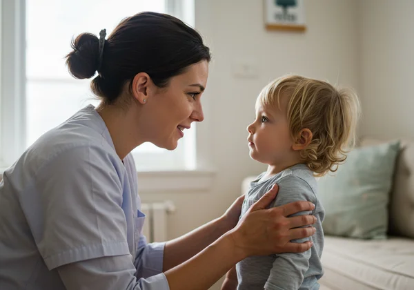 Caregiver showing empathy to a child during early development