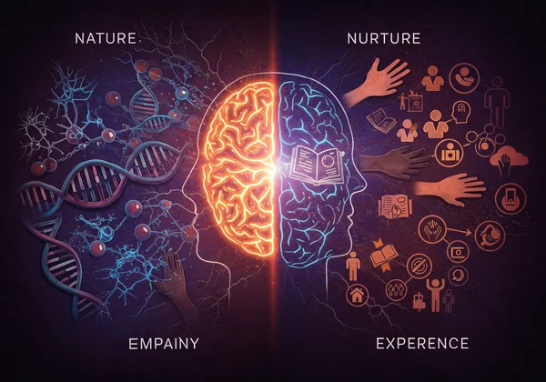 Nature and nurture merging to form empathy in a human brain