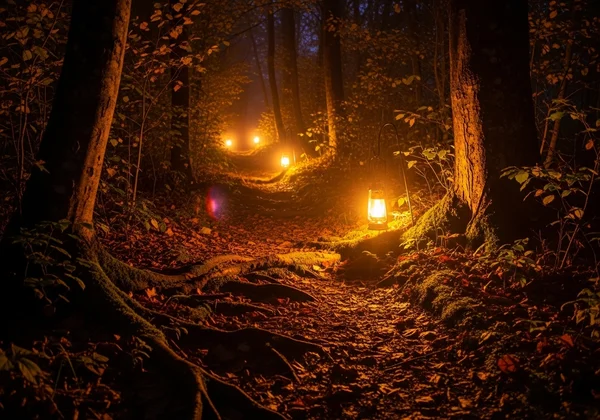Warm lantern lighting the path